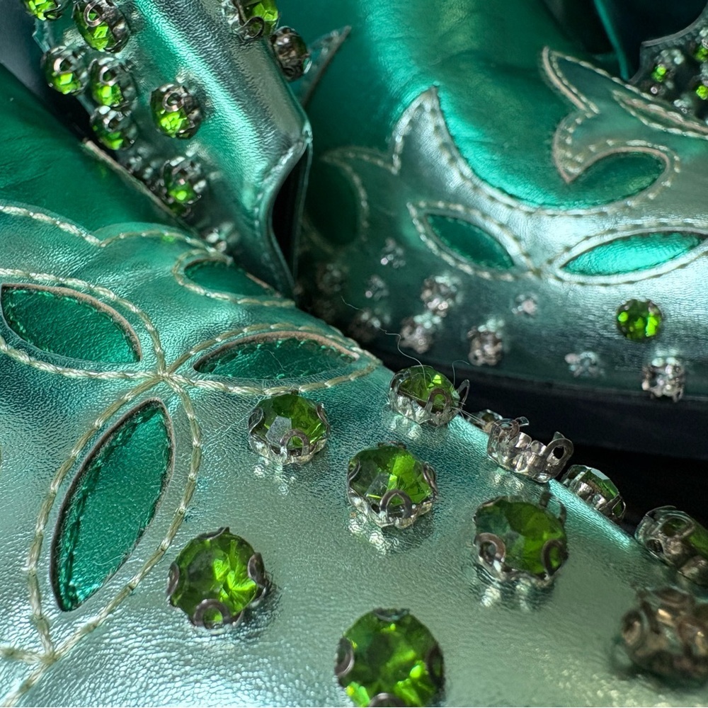 Azalea Wang Bright Green Cowboy Boots Size 8.5 Women - Picture 4 of 9